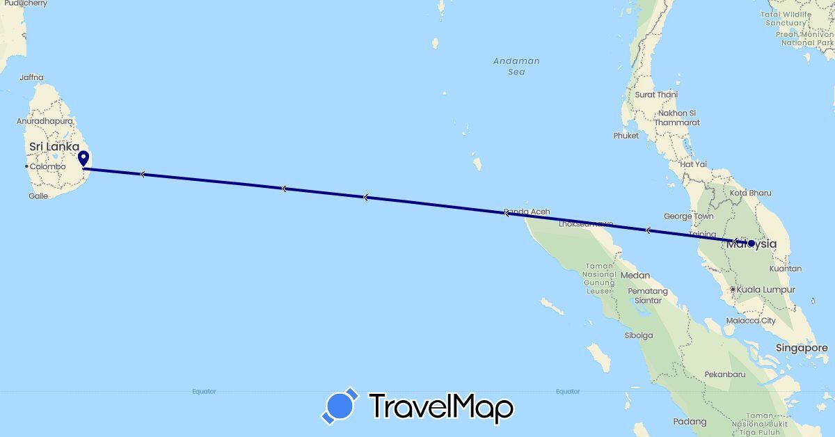 TravelMap itinerary: driving in Sri Lanka, Malaysia (Asia)